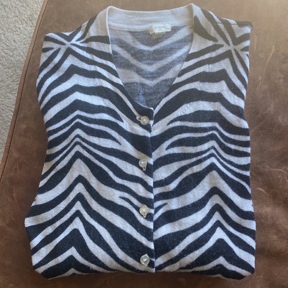J Crew 100% merino wool classic zebra print cardigan. Size Med. - Picture 3 of 4